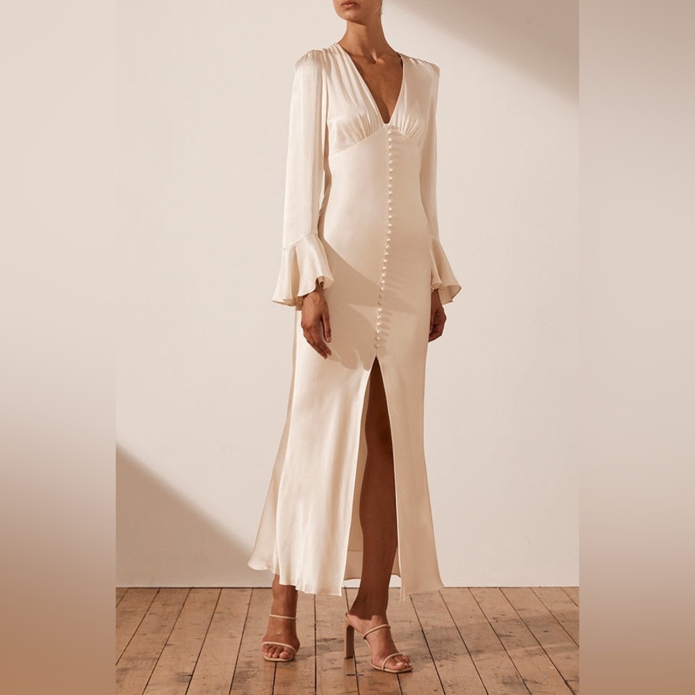 Shona Joy LA LUNE FRILL CUFF BIAS MIDI DRESS -
CREAM